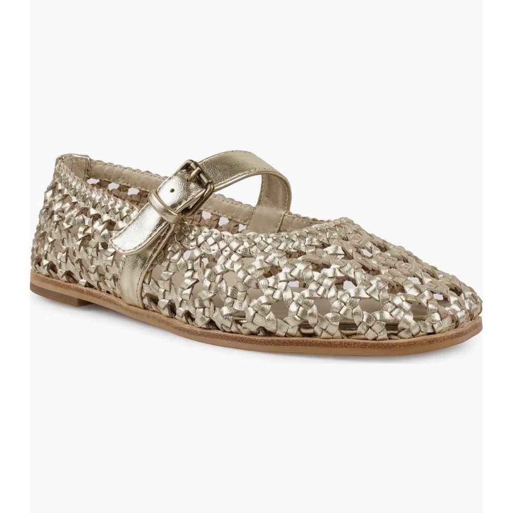 Artisan Crafted by Zigi Pourtlan Gold Leather Woven Mary Jane Flats shoes 6